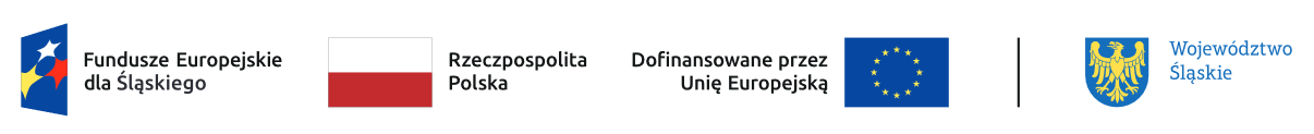 logotypy Fundusze Europejskie dla śląskiego, flaga rzeczpospolitej Polskiej, flaga Unii Europejskiej, godło województwa śląskiego